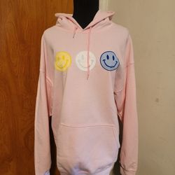 Brand New Happy Face Pink Smiley Gildan Hoodie Sweatshirt Size Large