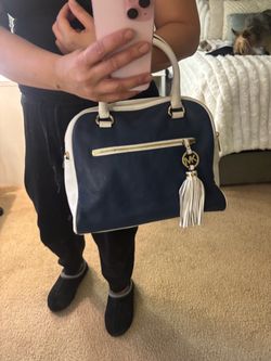 Vintage Michael Kors Navy and White Leather Satchel