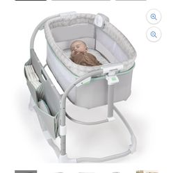 Ingenuity Dream & Grow Bedside Adjustable Baby Bassinet with Storage Pocket, Green