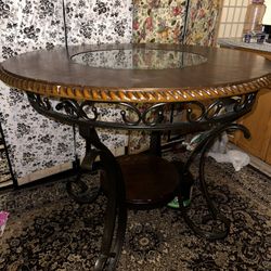 Wooden Dining Table With Two High Chairs