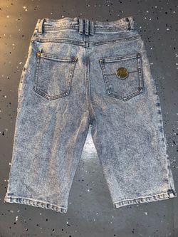 Balmain Shorts Denim Biker High Rise Size 38 Acid Wash Bleu Jean B Coin Button