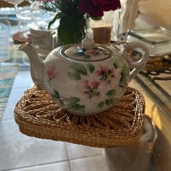 Antique Teapot Nippon Japan Moriage Gold Trim Floral Cherry Blossom Mark