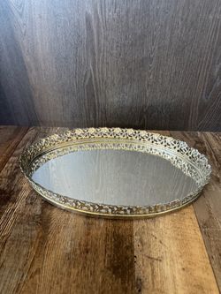 Gold Filigree Oval Mirror Vanity Tray