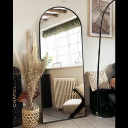 70x32 Full Length Arch Floor Mirror with Stand, BLACK