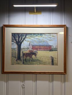 Vintage Mail Pouch Tobacco Barn Art Print – Signed Limited Edition Framed – Horses Pasture Landscape Americana