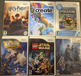 6x Wii Game Lot w/ Cases/Manuals; Pikmin, Rayman, RE4, StarWars, Harry Potter