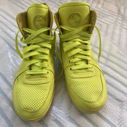 Authentic Gucci Neon Green Lace Up High Top Sneakers 