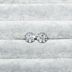 White Sapphire Flower Earrings