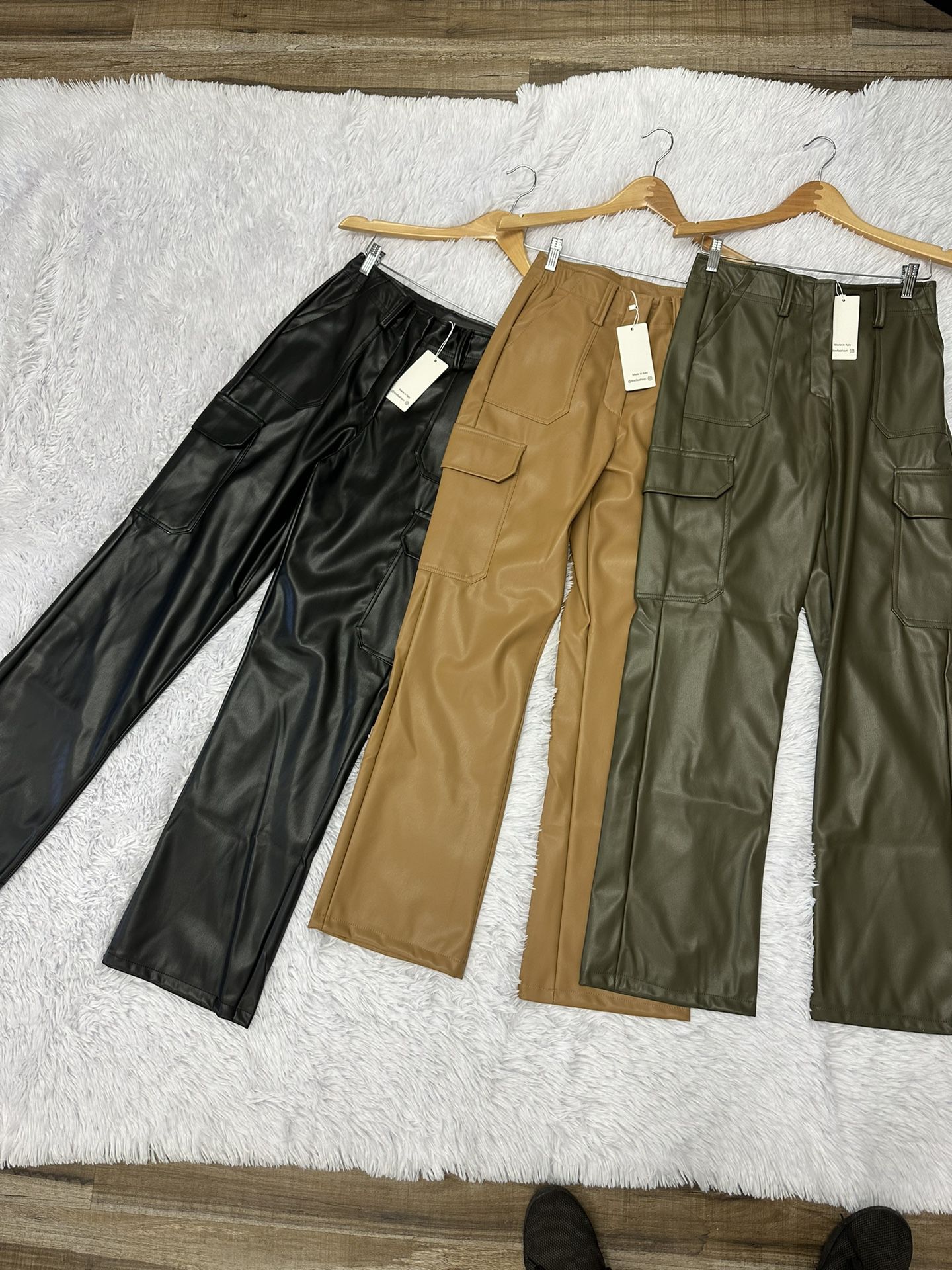 Leather Cargo Pants Green Brown Black Brand New Small Medium Large 36.99