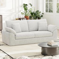 New 90" Boneless Loveseat Sofa, Cloud Foam Couch, 3 Seater Upholstered Midcentury Mondern Love Seat, Wide Armrest and 4 Pillows for Home Living Room/S