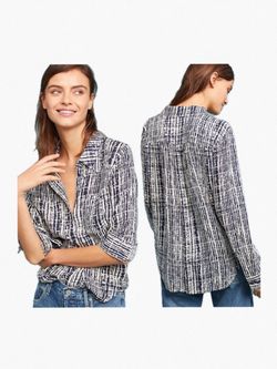 Anthropologie Holding Horses Sammie Rayon Button Down Shirt 8 Navy Brushstroke M