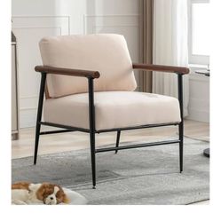 Mid Century Modern Accent Chair forAdults,Linen Fabric Lounge Chair with Stable Metal Frame