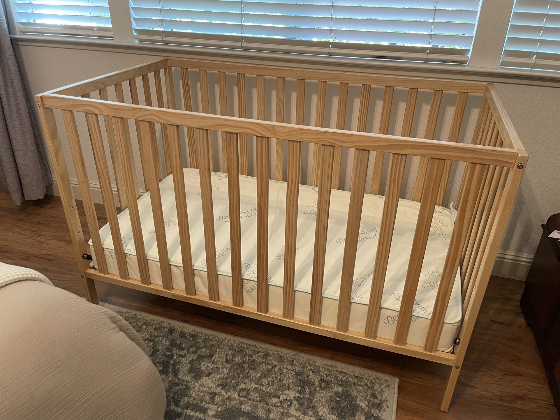 Wooden Baby Crib w/ Mattress And Accessories