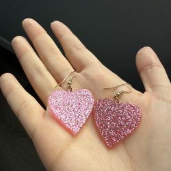 Pink Glitter Heart Earrings
