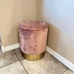 Pink velvet round ottoman 
