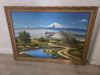Large Framed Mount Ararat Landscape Painting - Original oil based painting.
