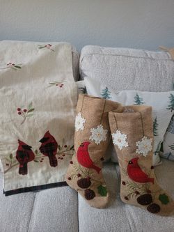 -Xmas Table Runner, And 2 Christmas Stocking