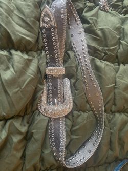 Studded Women’s Leather Belt, Silver