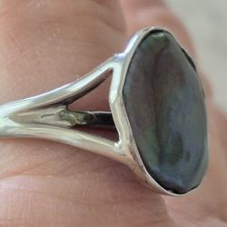 Vtg.Rare Vintage HONORA STERLING SILVER GENUINE BLACK PEARL RING- SZ6