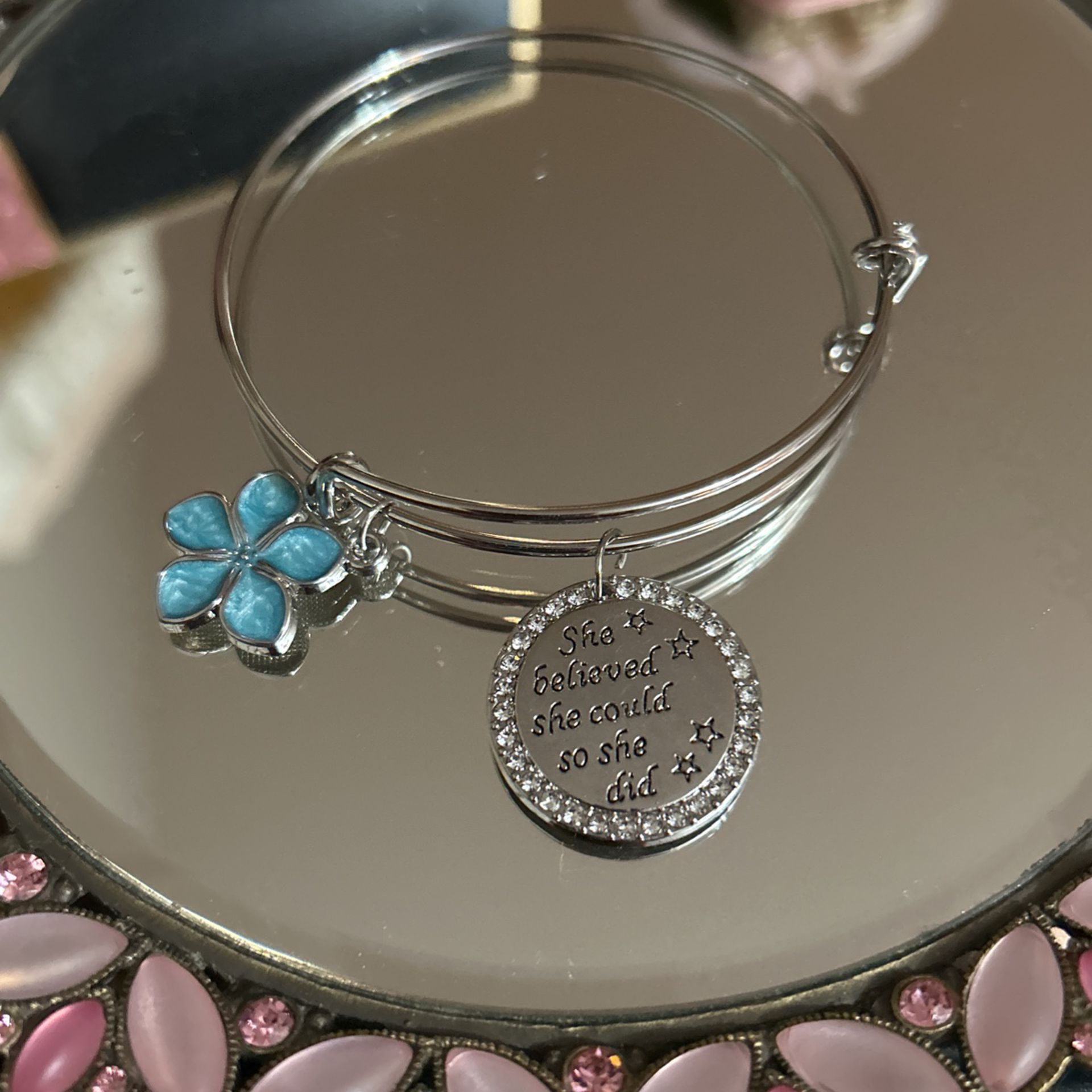 Pretty! Silver Bracelet With Charms !!!