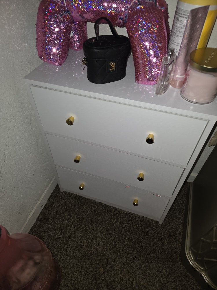 Two 3 Drawer Dressers With Gold Knobs
