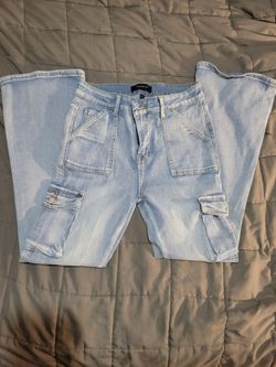 Light Wash Cargo Flare Jeans