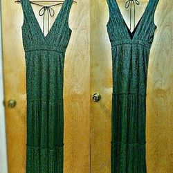 NWOT -Lulus Glitzy Emerald Green Maxi Tiered Dress, Women's Size XS