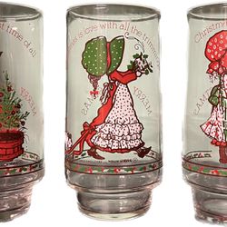 Vintage Set of 3 Holly Hobbie Christmas Coca-Cola Glasses