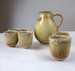 Rare Arto Cerámica Gotek Venezuela Pitcher & 6 Tumblers Studio Pottery MCM Set