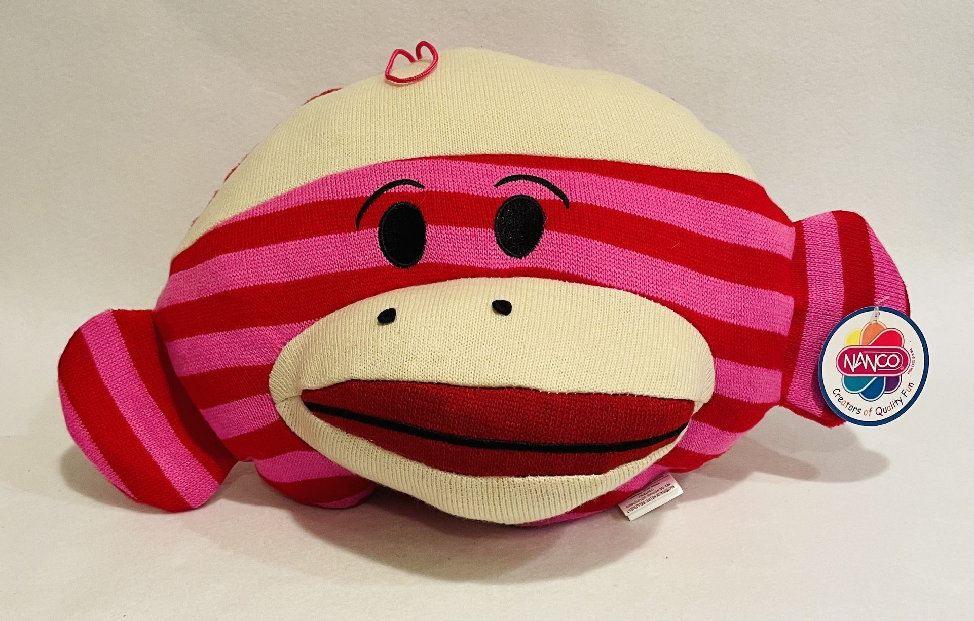 Unique Nanco Plush Pink striped Sock Monkey Pillow