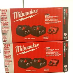 Milwaukee New M18 Batteries Kit $160each 2-5ah Batteries And Charger Per Kit