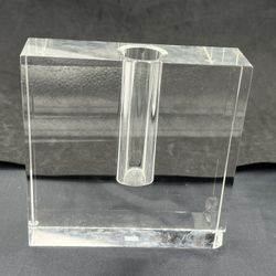 TIZO Mid Century Modern Offset  Lead Crystal Block Bud Vase Candleholder*AS IS**   Selling as is: chipped in corner. See photo   This TIZO Mid Century