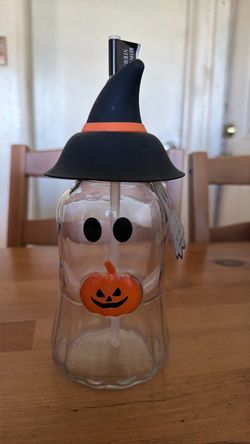 Halloween Ghost Glass Cup with Straw