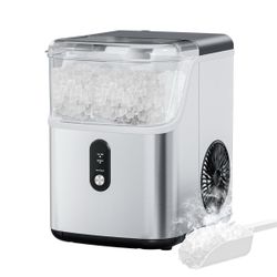 Ice Maker Countertop, 6Min/Cycle, 33Lbs/24H Soft Chewable Ice, Nugget Ice Maker With Basket & Scoop, One-Click Operation, Self-Cleaning, Portable Ice 