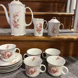 Vintage 12 Pc Porcelain ARPO Romanian Floral Tea Set