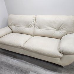 Genuine Amalif Crema Leather Couch, Loveseat & Chair