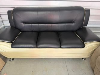 Black and Cream Two-Tone Leather Sofa