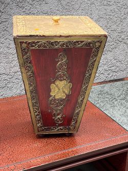 Decorative Wood Box with Brass Filigree