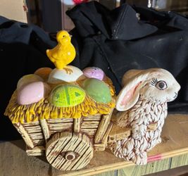 Ceramic Easter Bunny Cart Figurine