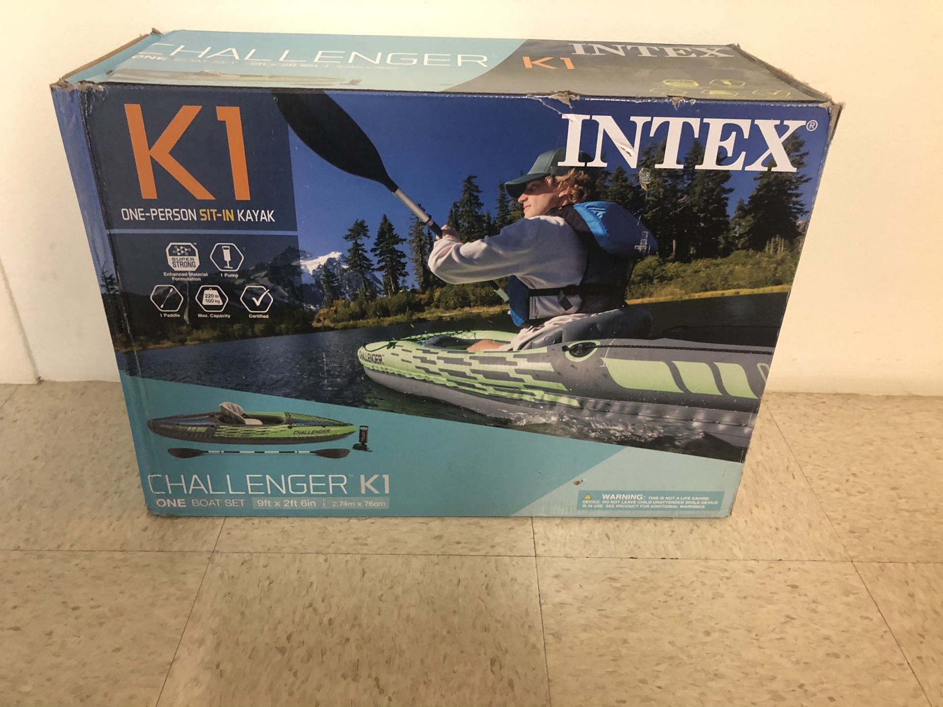 Intex Challenger K1 Inflatable Kayak with Oar and Hand Pump