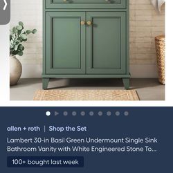 Allen + Roth Lambert 30-in Basil Green Undermount Single Sink Bathroom Vanity with White Engineered Stone Top