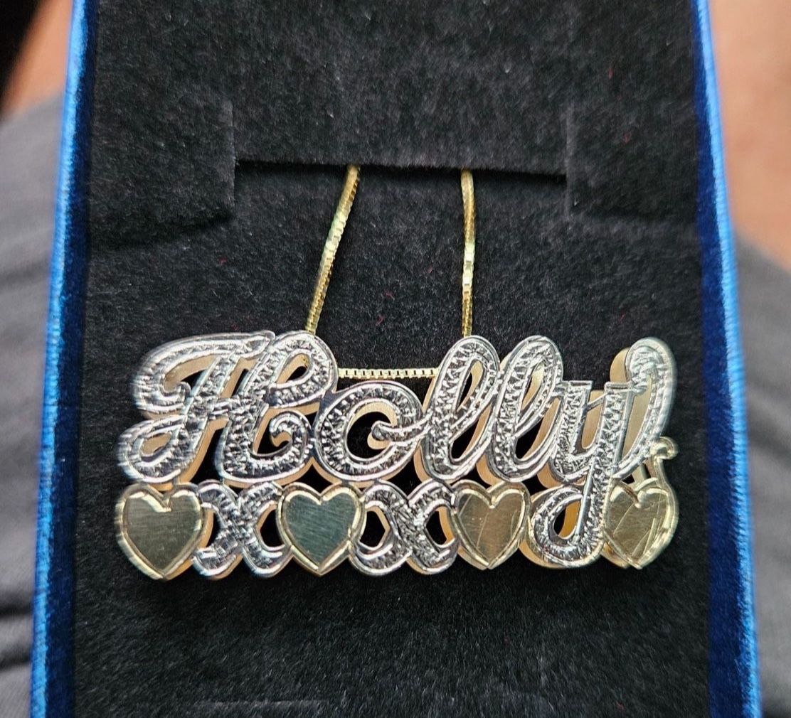 10k 14k Gold Double Name Plate Pendant With/without Chain
