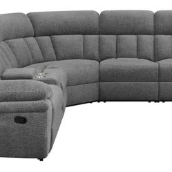 New -6 Pc Sectional Sofa With Three Recliners