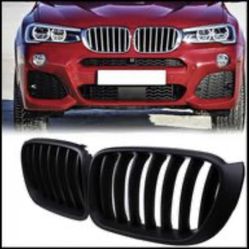 Fit 2014-2017 BMW X3 F25 LCI X4 F26 Pair Front Bumper Kidney Grille Grills Cover Gloss black.
