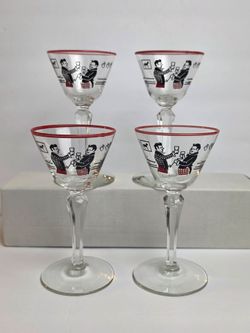 4 ~ Libbey Pickwick Cordial Glasses "Merrymakers" Inspired by Charles Dickens