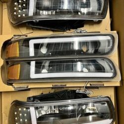 99-02 Chevrolet Silverado 00-06 Suburban Tahoe LED DRL Headlights Luces Micas Calaveras Faros Faroles Focos Chevy Headlamps 