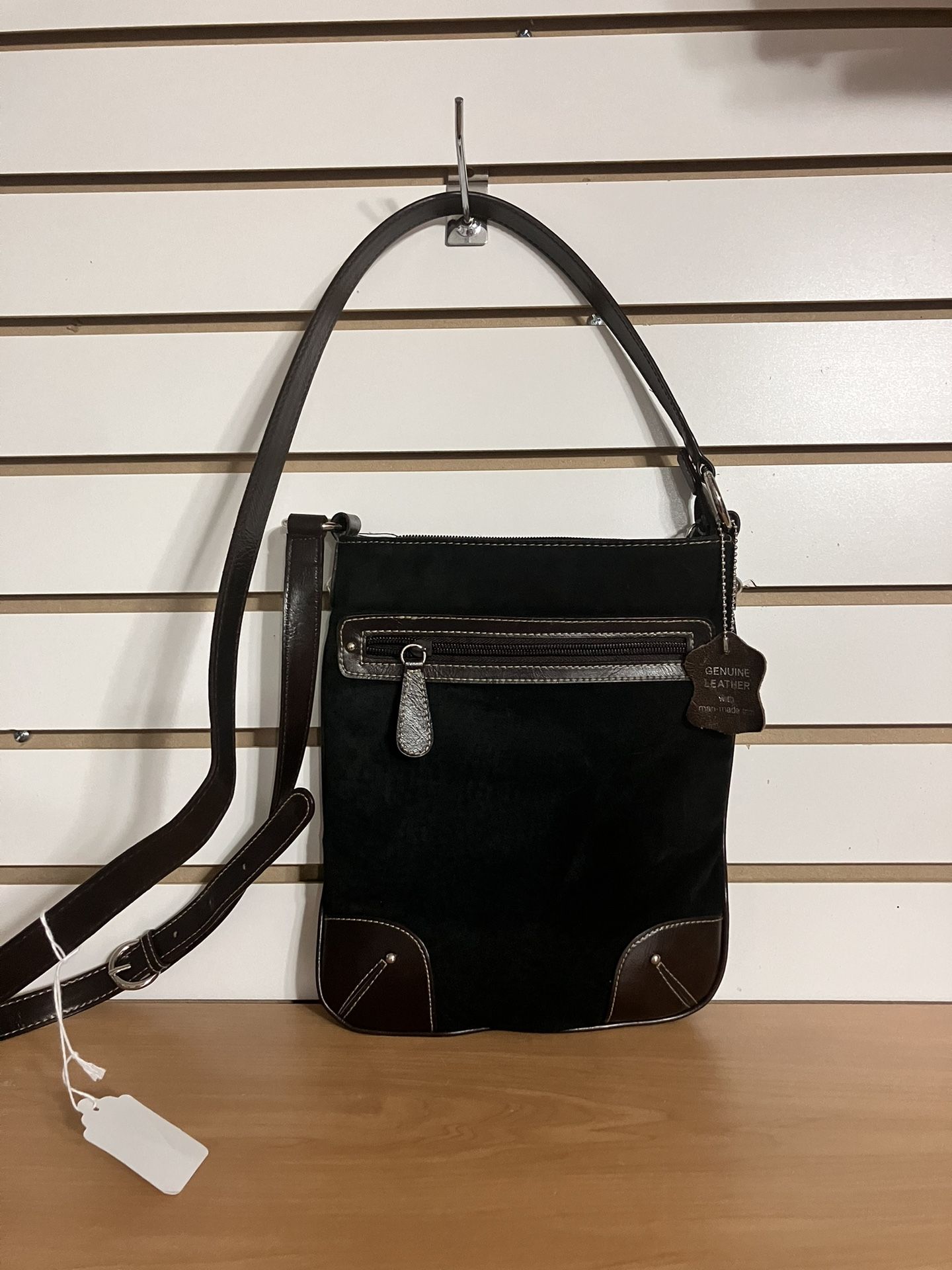 Black Suede And Leather Crossbody