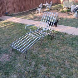 Bird Bath And Lawn Lounger And Outdoor Table  No Chairs