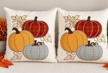 Fall Pumpkin Embroidered Throw Pillows – Set of 2