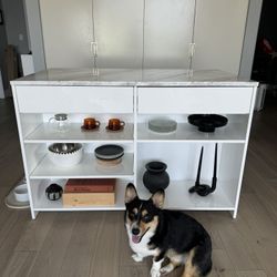 CB2 White Marble Kitchen Island - Like New